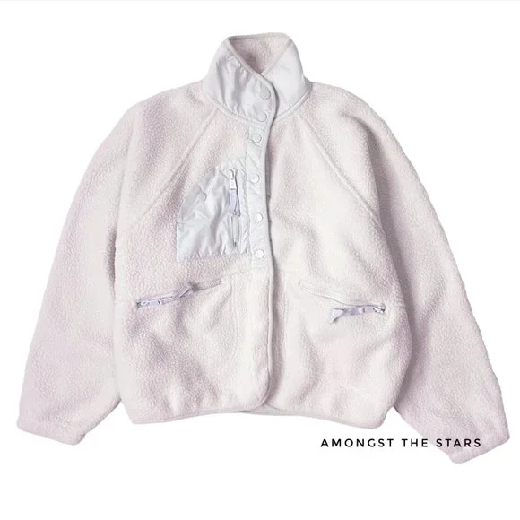 Free People Movement Hit The Slopes Salt Water Blue Grey Fleece Jacket - Picture 5 of 12